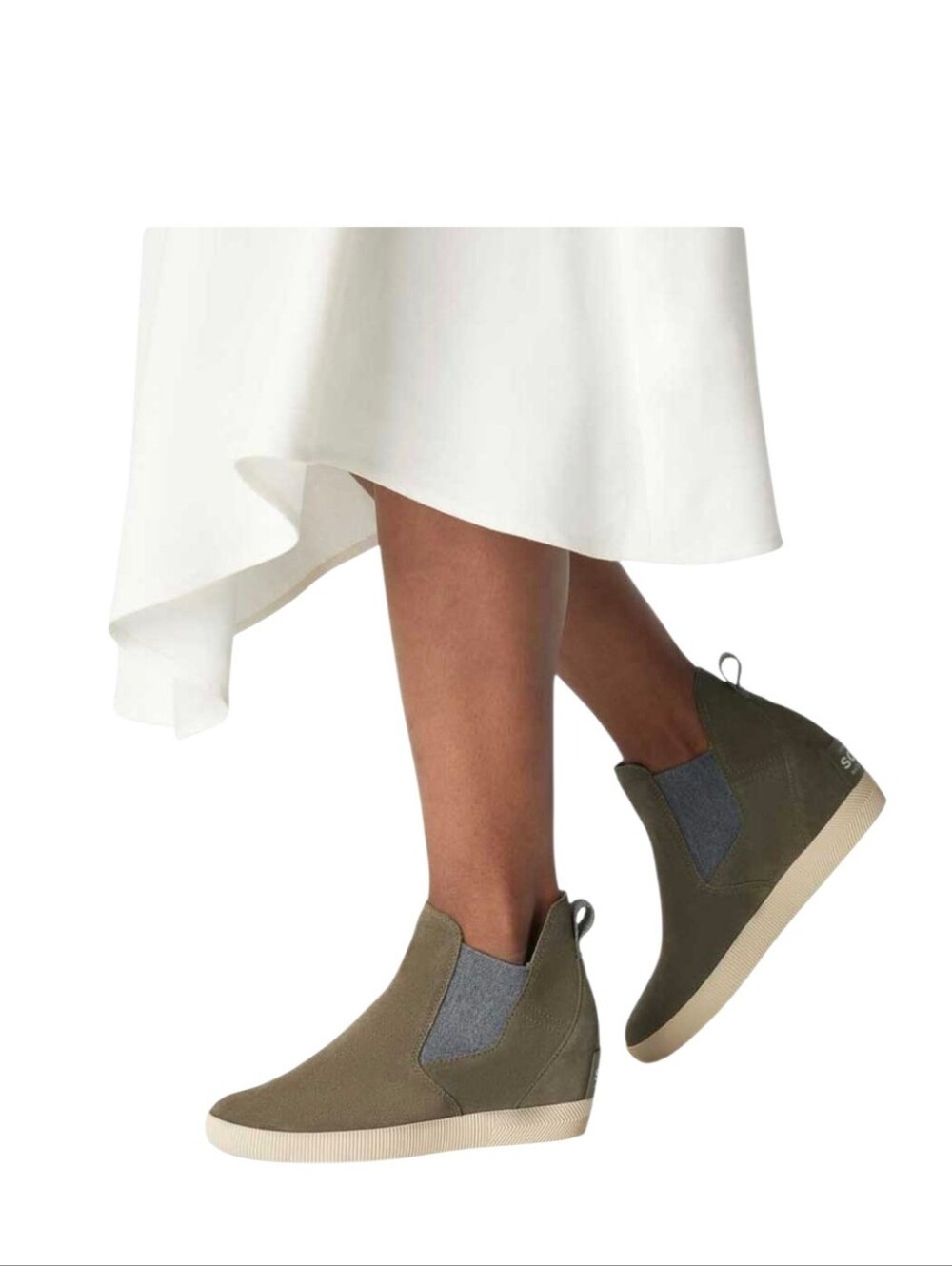 Sorel Out N About Womens Slip On Wedge Olive Suede Ankle Boots Size 9.